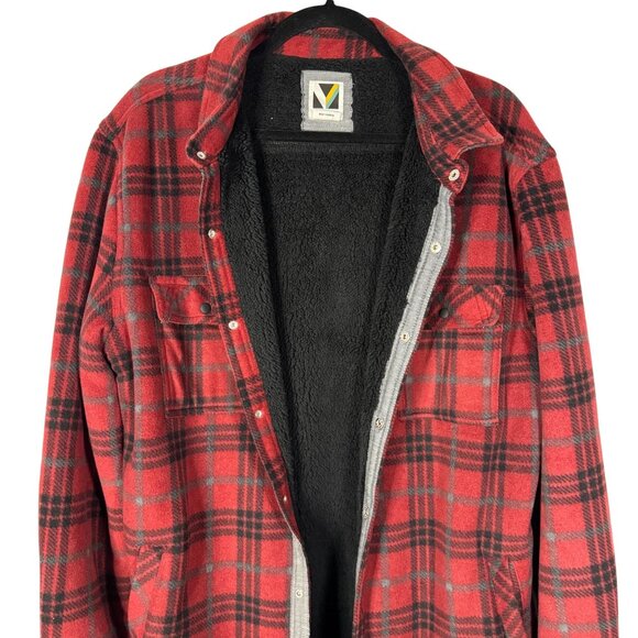 Voyager Mens Red Plaid Fleece-Lined Button-Up Shirt Jacket Size M - Picture 6 of 11